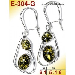 E-304-G Amber Earrings, silver-925, green, M, elegant, modern, s