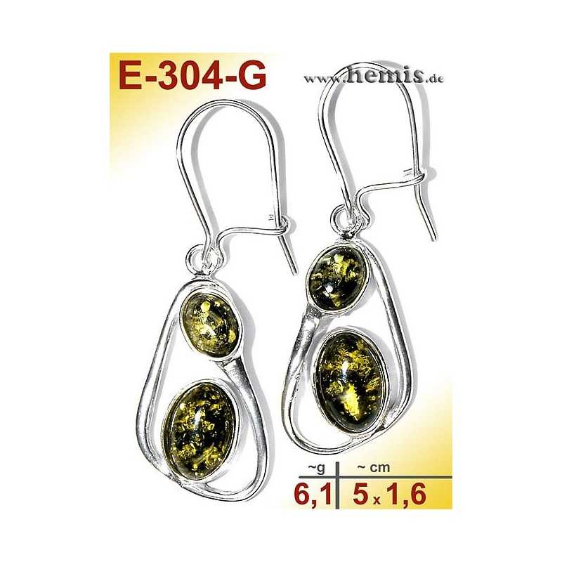 E-304-G Amber Earrings, silver-925, green, M, elegant, modern, s