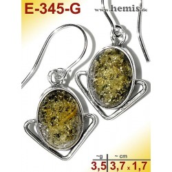 E-345-G Amber Earrings, silver-925, green, M, elegant, modern, s