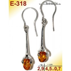 E-318 Amber Earrings, silver-925, cognac, M, elegant, modern, si