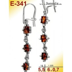 E-341 Amber Earrings, silver-925, cognac, M, elegant, modern, si