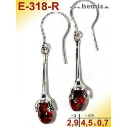 E-318-R Amber Earrings, silver-925, red, M, elegant, modern, sim