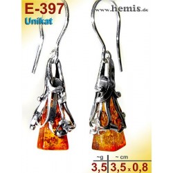 E-397 Amber Earrings, silver-925, cognac, M, rustic, elegant, 