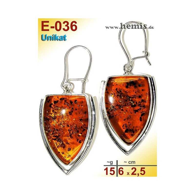 E-036 Amber Earrings, silver-925, cognac, XL, elegant, modern, s