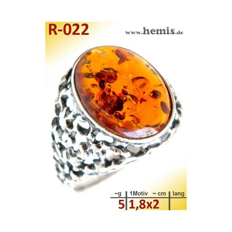 R-022 Bernstein-Ring Silber-925, cognac, M, Altsilber Ring-Größe 16,5 mm  (52)