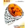 R-022 Amber Ring, silver-925, cognac, M, old silver