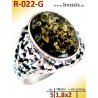 R-022-G Amber Ring, silver-925, green, M, old silver