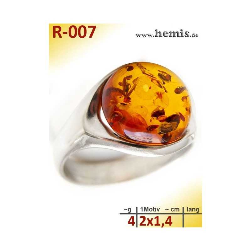 R-007 Bernstein-Ring Silver-925, cognac, Unikat, M, modern, round