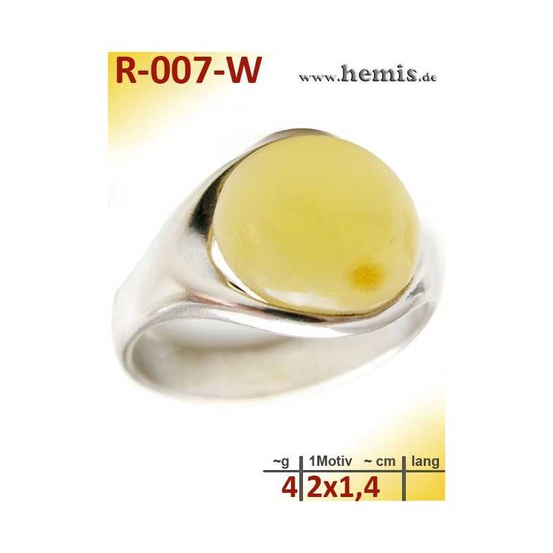 R-007-W Bernstein-Ring Silber-925, weiss, Unikat, M, modern, rund Ring-Größe  21 mm (66)