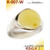 R-007-W Bernstein-Ring Silber-925 milchig-weiß Mittelgroß modern rund schlicht zeitlos