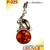 P-029 Amber Pendant, silver-925, cognac color, S, Leaf Decor