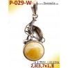 P-029-W Amber Pendant, silver-925, white color, S, Leaf Decor
