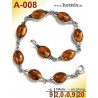 A-008 Bracelet Sterling silver 925 nickel free Real natural amber Color cognac