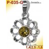 P-035-G Amber Pendant, Amber jewelry, silver-925 , flower