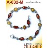A-032-M Amber Bracelet, Amber jewelry, silver-925, Color mix