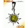 P-503-G Amber Pendant, Green, Sun, Amber jewelry, silver-925
