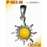 P-503-W Amber Pendant, white , Sun, Amber jewelry, silver-925