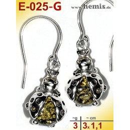 E-025-G Amber Earrings Silver-925 gruen Marienkäfer
